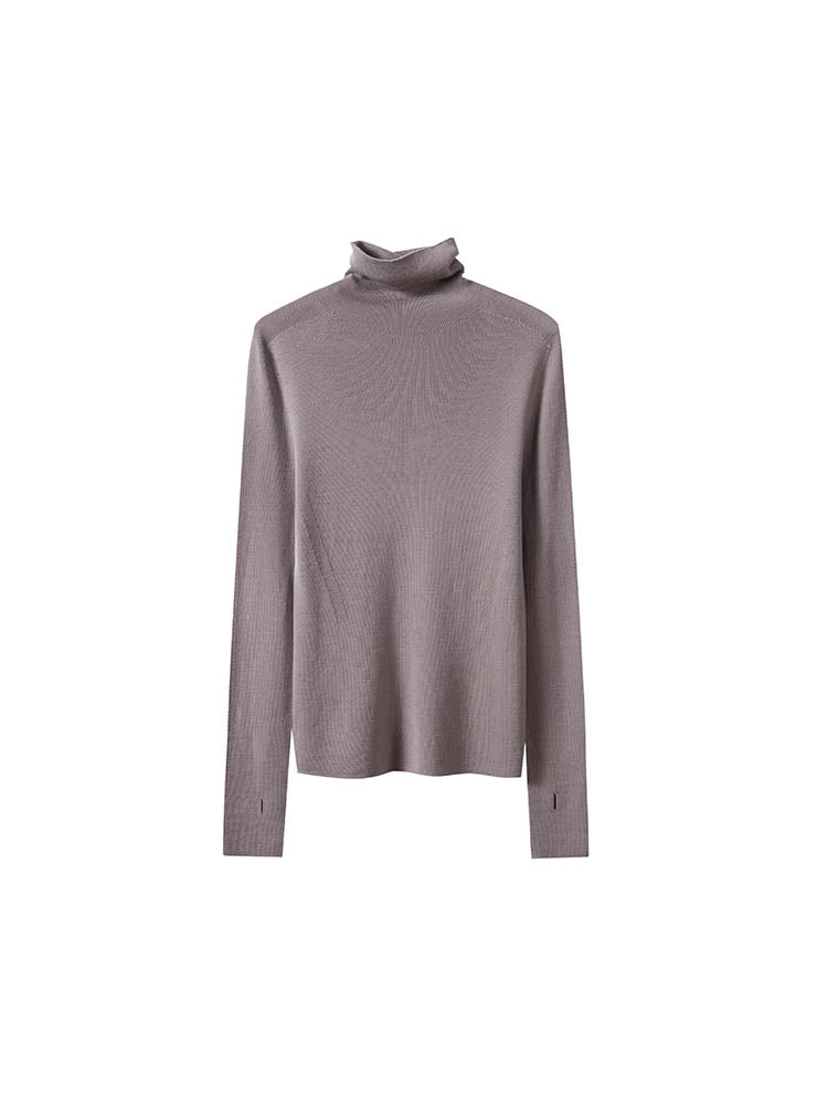 High Neck Sweater with Thumbhole Cuff Design