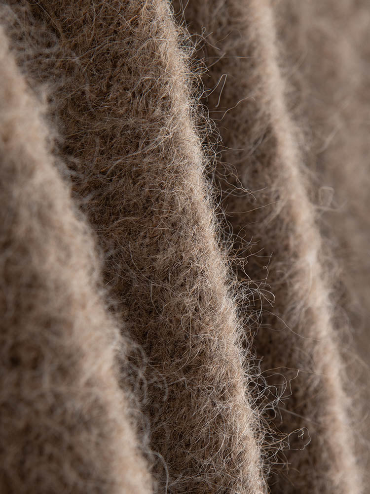 Brown Classic Round Neck Alpaca Wool Sweater