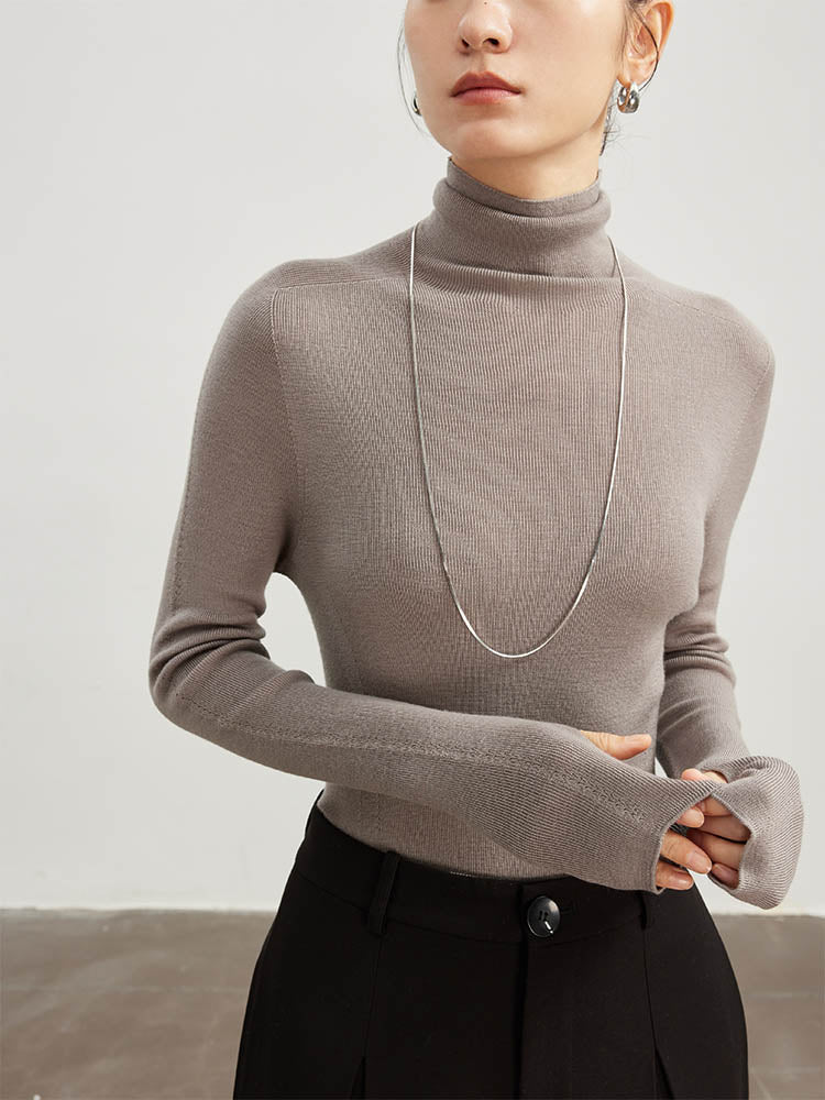 High Neck Sweater with Thumbhole Cuff Design
